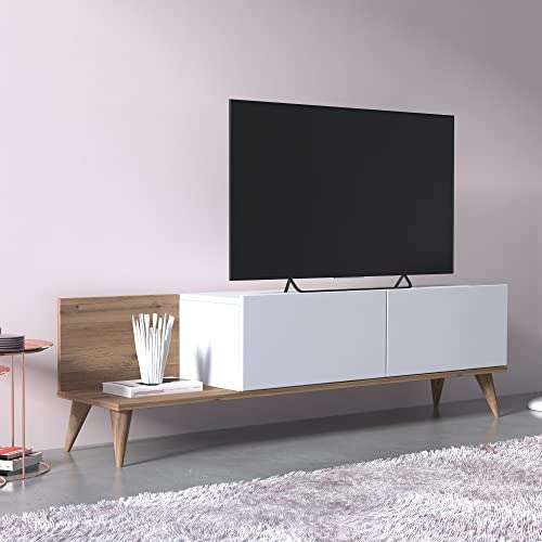 Mueble de TV Movian Soho, armario bajo, 152 x 35 x 43 cm, blanco y roble