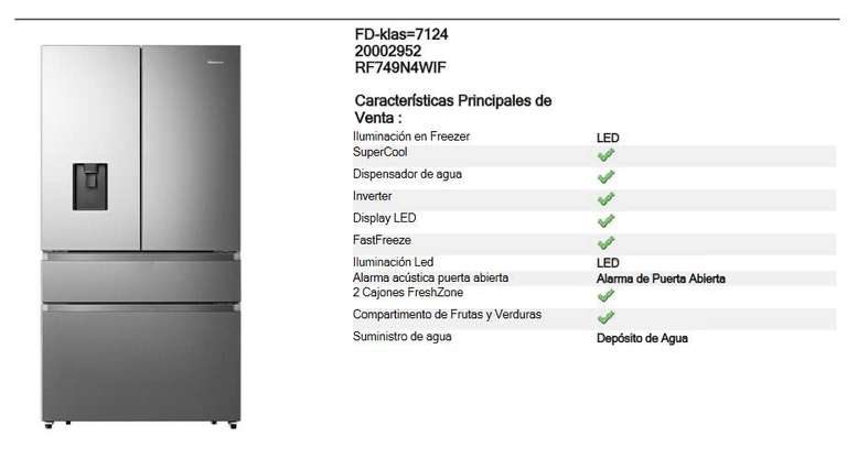 Hisense RF749N4WIF Frigorífico Premium Inverter, Americano, Con dispensador, No Frost, 1,80 Metros, Cajón, 585Litros