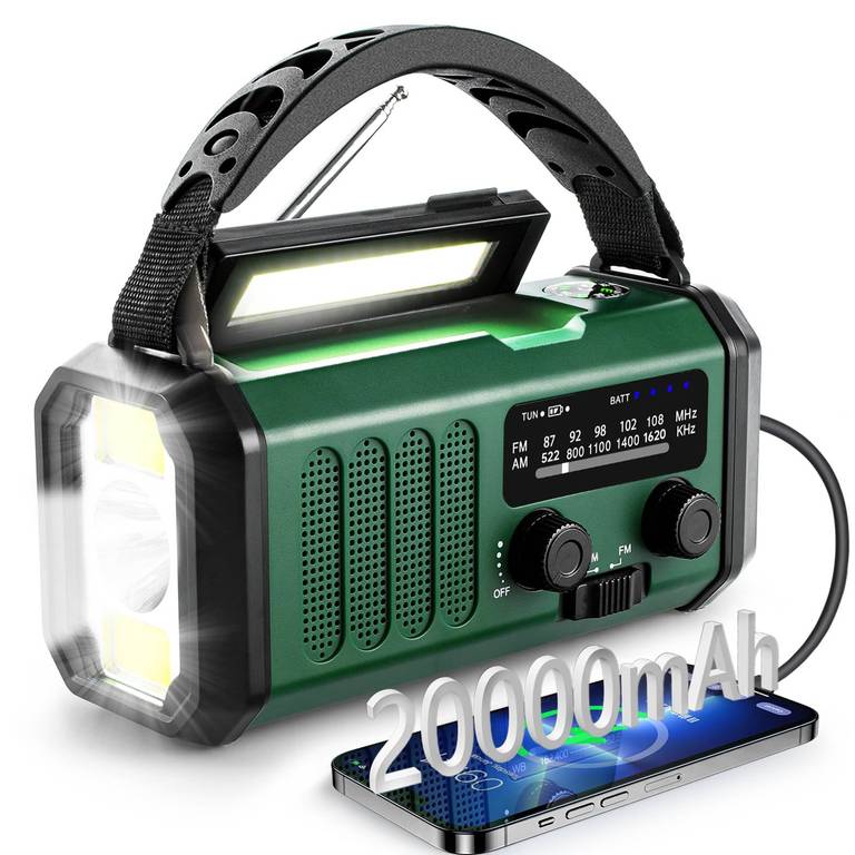 Winnes Radio Portátil 20000mAh, FM/Am con Lámpara y Carga Solar