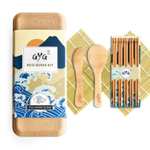 Kit para Hacer Sushi, Original AYA Eco – Bambú Biodegradable – 2 Esterillas de Sushi – 5 Pares de Palillos – 1 Espátula – 1 Cuchara