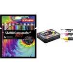 STABILO Lápices de color acuarelables STABILOaquacolor ARTY - Estuche con 24 colores + Marcador acrílico FREE Acrylic