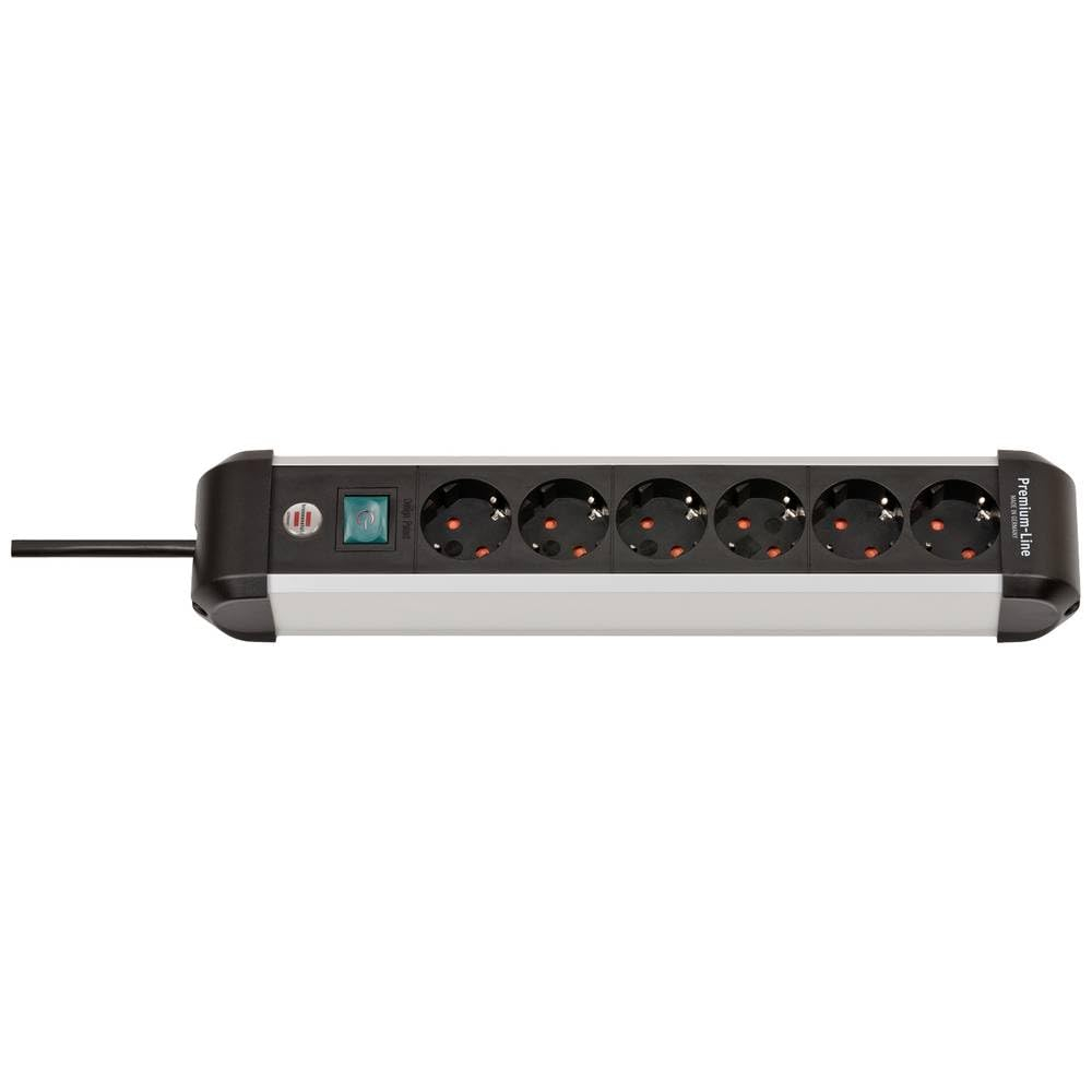 Brennenstuhl Premium-ALU-Line regleta de Aluminio enchufes de 6 Tomas(Enchufe múltiple con Interruptor, Cable de 3 m, Fabricado en Alemania)
