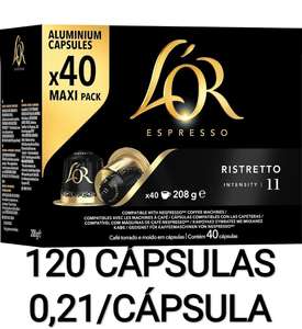 3 cajas de cápsulas para Nespresso L'OR ESPRESSO RISTRETTO (120 cápsulas; a 21 céntimos la cápsula)