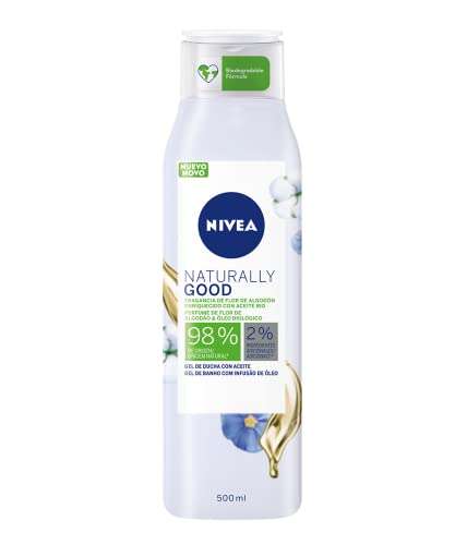 NIVEA Naturally Good Gel de ducha con Flor de Algodón y Aceite Bio 500 ml, pack de 6 unidades (6 x 500 ml) (compra recurrente)