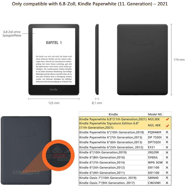 Funda para Kindle Paperwhite de 11ª generación. Signature Edition 2021,Funda de Cuero PU de Primera Calidad. 6,8" Display (17,3 cm
