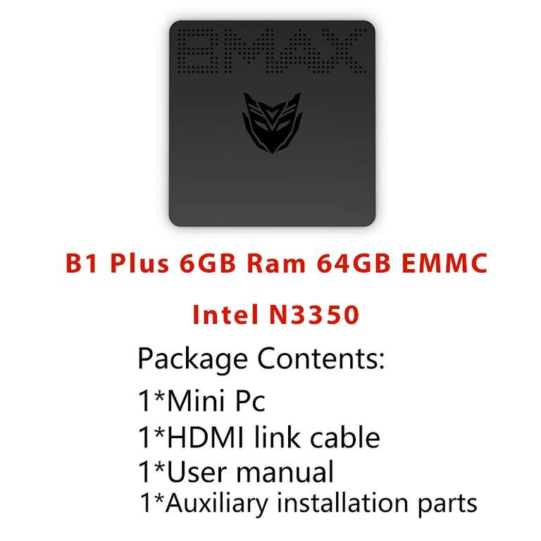 BMAX-Mini ordenador B1 Plus, procesador PC Intel Apollo Lake N3350, Windows 10, 4K, 6GB, 64GB, BT4.0, 1000M, CA, Wifi