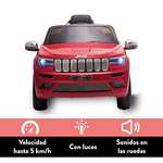 Coche eléctrico FEBER Jeep Cherokee rojo 12V Radiocontrol, faros con luz, 2 marchas, acelerador y freno eléctrico