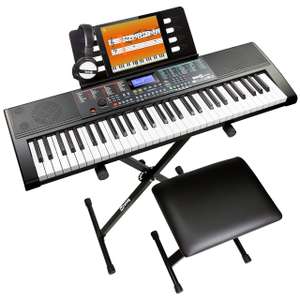 RockJam Kit de piano de inicio, 61 teclas con soporte, banco, auriculares y lecciones, Color Negro