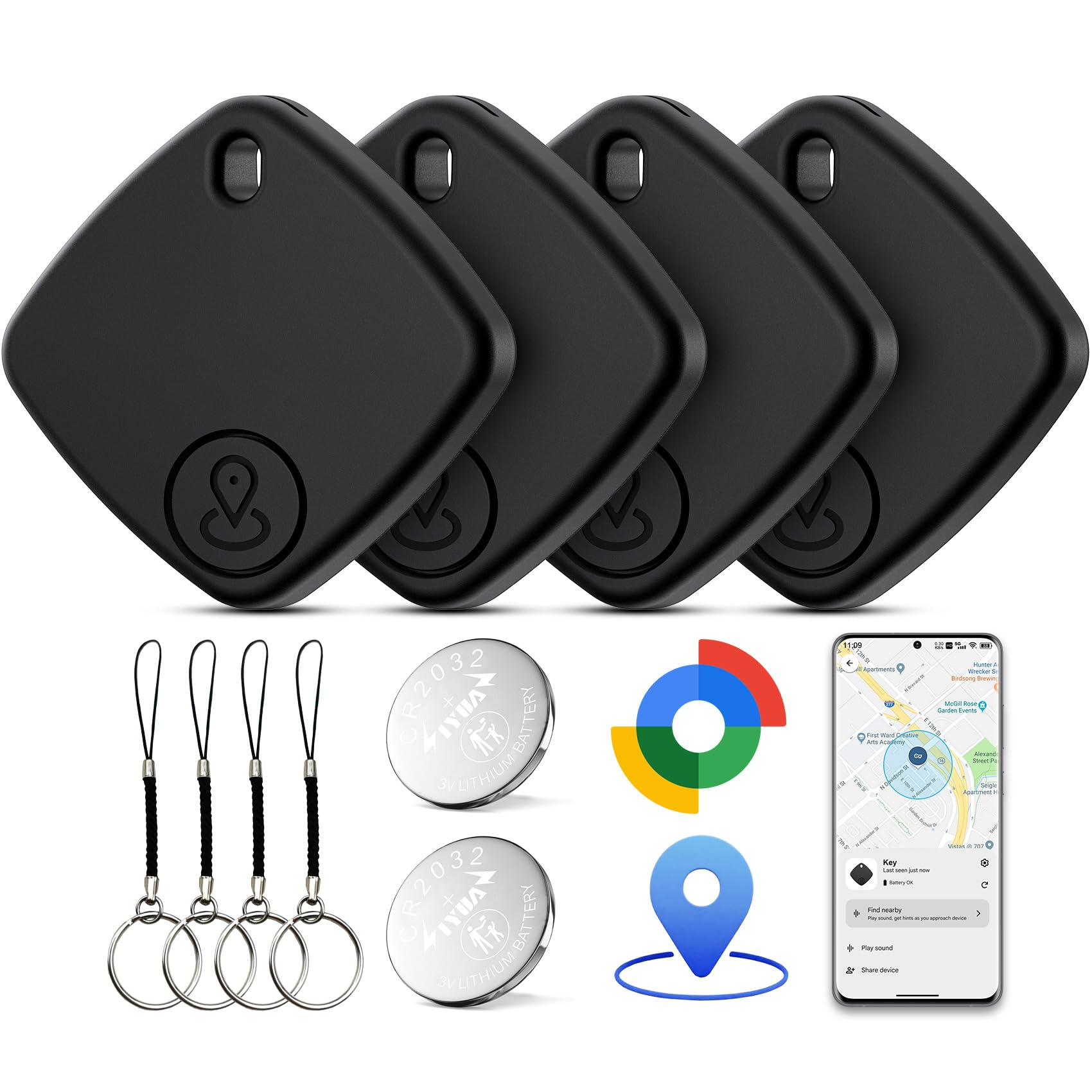 Air Tracker Android, 4 Pack Smart Tracker Tag, Localizador Bluetooth Compatible con Google Find Hub (Solo Android), Impermeable IP67