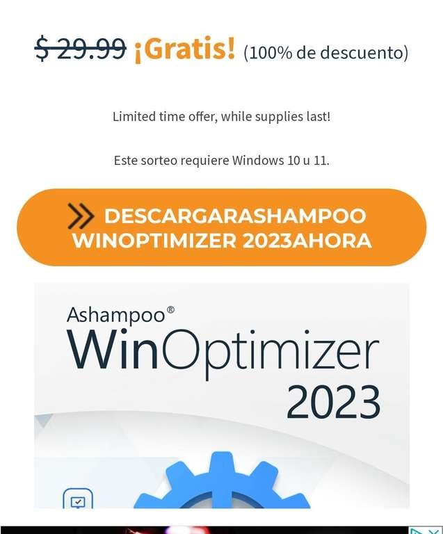 Ashampoo WinOptimizer 2023 para pc gratis por tiempo limitado