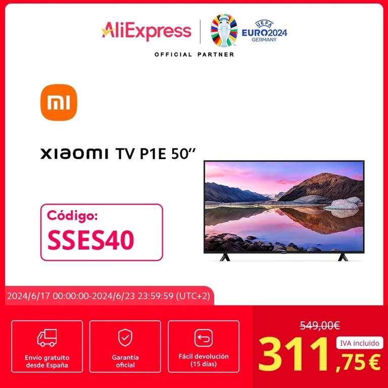 Xiaomi TV P1E 55" (con monedas 294€) (desde España)