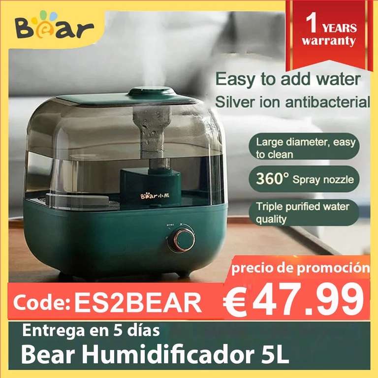 Bear - Humidificador de aire para el hogar, dispositivo de gran capacidad con caja de Perfume, 5L (ENVIO DESDE FRANCIA