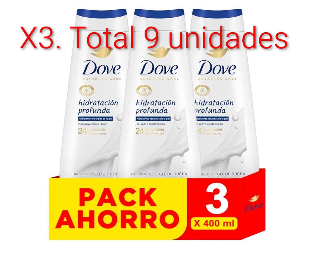 X3. ( 9 Unidades) Dove Advanced Care Gel De Ducha Hidratación Profunda Hidratantes Naturales, 3 x 400 ml