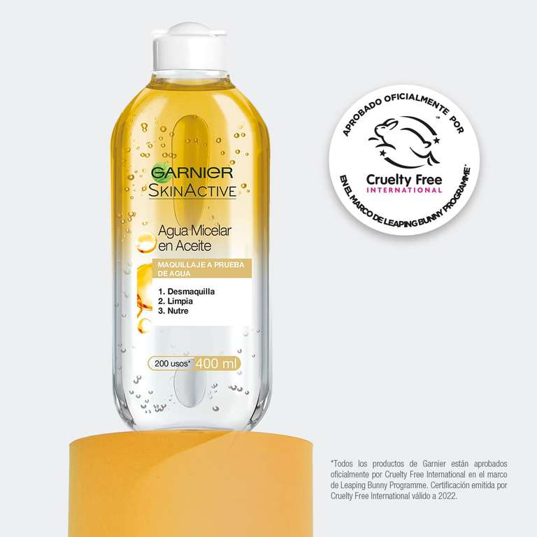 GARNIER Skin Active, Agua micelar (piel grasa, en aceite waterproof) - 400 ml.