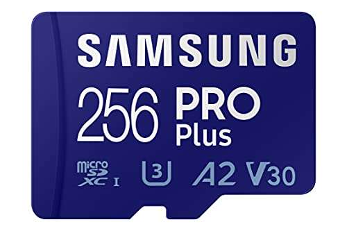 Samsung PRO Plus 256GB, microSD, A2, V30, lectura 160 MB/s, escritura 120 MB/s, Full HD, 4K UHD, tarjeta de memoria con