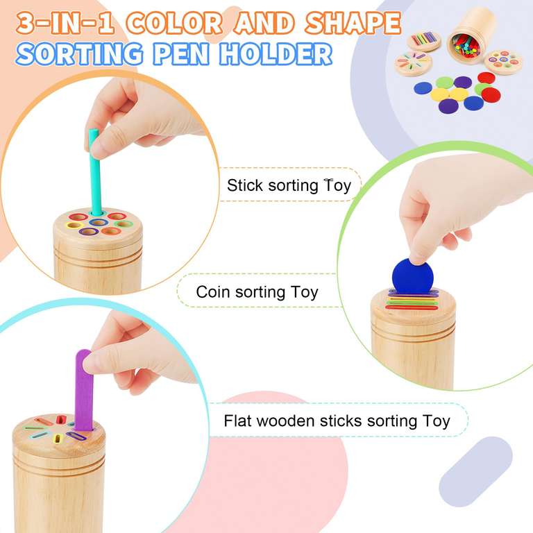 Juguete Montessori De Madera Para Clasificar Colores Y Formas – Ideal Para Niños De 1 A 3 Años, Desarrolla La Motricidad Fina Y La Coordinación