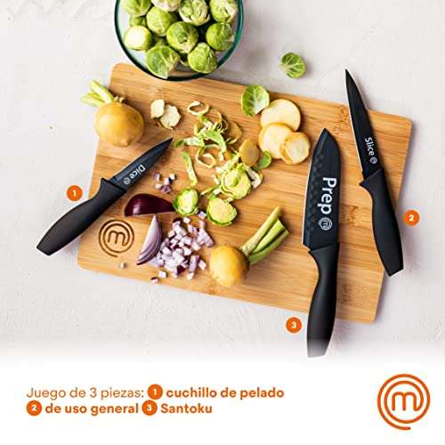 MasterChef Cuchillos Cocina, Set Cuchillo de Chef por Verduras, Carne y Pelar, Acero Inoxidable, Hoja Afilada y Revestimiento Antirayaduras