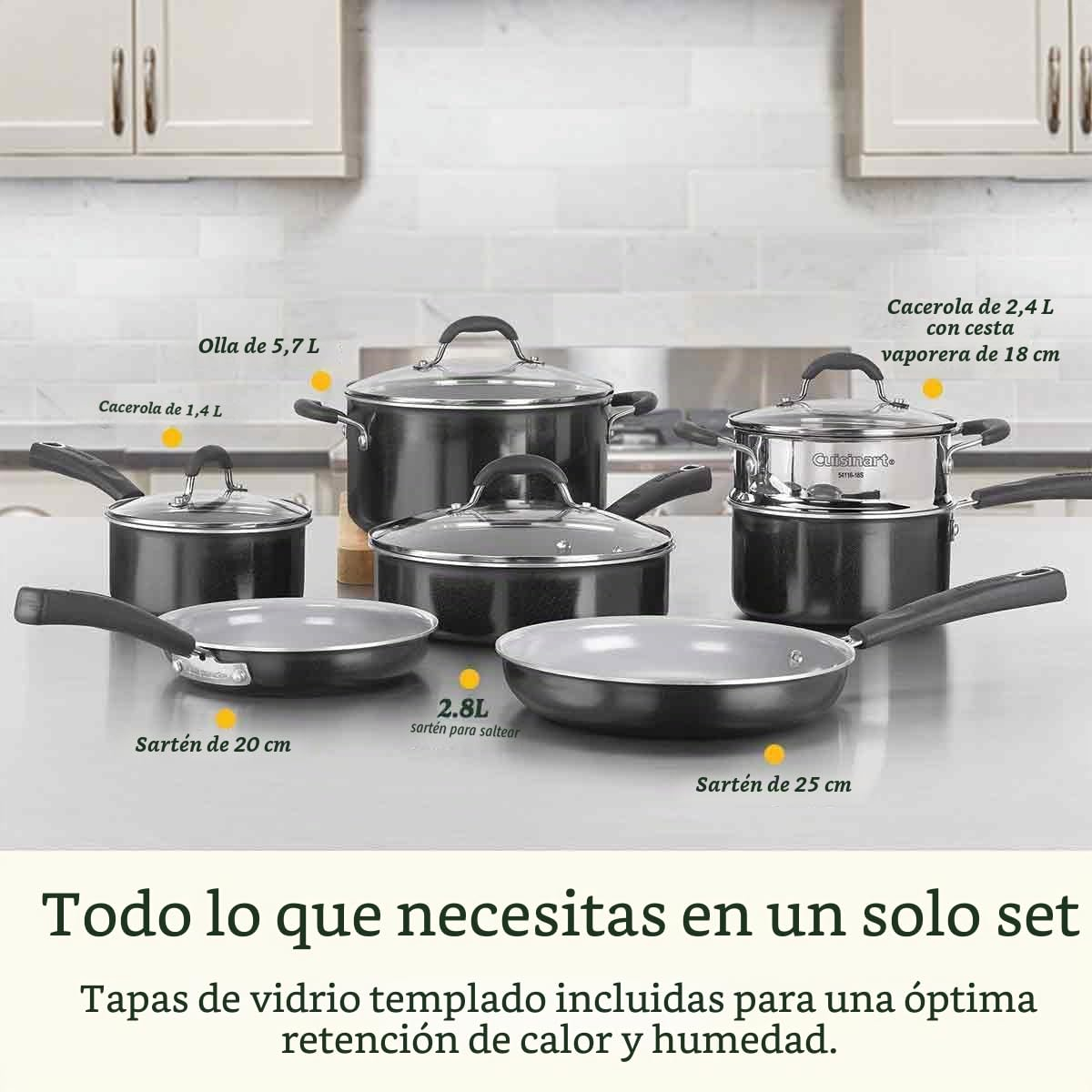 Cuisinart Ceramica XT Juego de 11 ollas y sartenes + Tapas | Cerámica antiadherente de titanio; Se puede Inducción | Sin PFAS