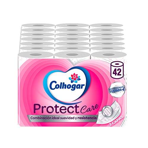 Colhogar Protect Care Blanco 7x6 - Papel de Baño Suave y Resistente - 42 Rollos - 3 Capas