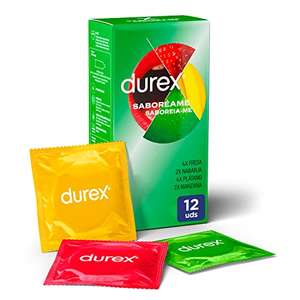 Durex Preservativos Saboréame, Sabores Afrutados Para una Diversión Extra, Fresa, Plátano, Naranja y Manzana, 12 condones