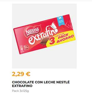 Chocolate con leche Nestlé Extra fino Pack 3x125g sale la unidad a 0,76€