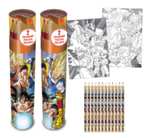Tubo de 12 lápices de colores + 2 láminas / póster para colorear Dragon Ball / One Piece