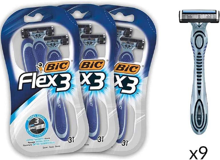 BIC Flex3 - (Pack 9 Maquinillas de Afeitar)