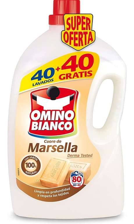 Detergente lavadora líquido Omino Bianco jabón de Marsella 40+40D 4000ML
