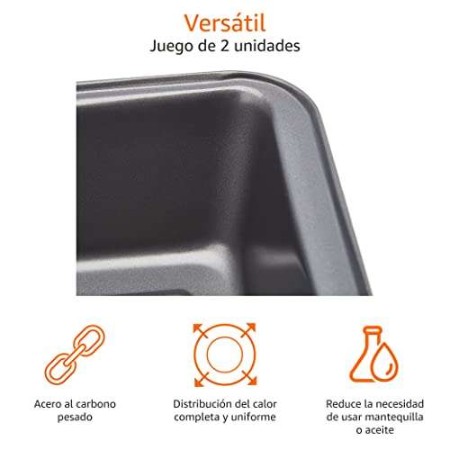 Amazon Basics - Molde antiadherente para pan de acero al carbono, 27 x 15 x 7 cm, paquete de 2