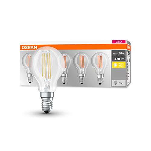Osram Classic - Lámpara LED (4 W, E14, A++, 470 lm, 15000 h, Blanco cálido)