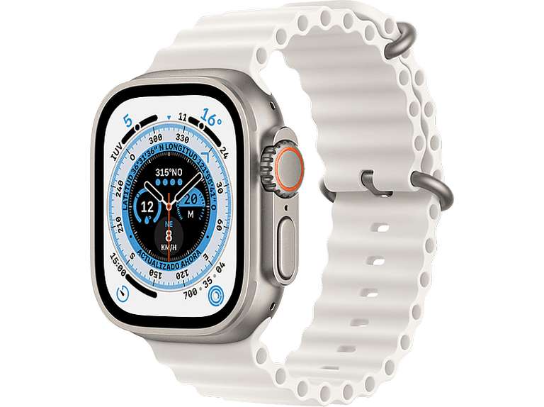 Apple Watch Ultra (2022), GPS + Cellular, 49 mm, Caja de titanio, Cristal de zafiro, Correa Ocean de color Blanco