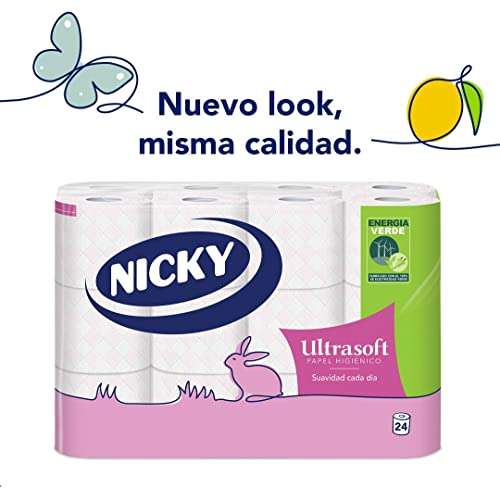 Nicky Ultrasoft Papel Higiénico | 96 rollos | 2 capas, 140 servicios por rollo | Con suave y delicado aroma a talco | Envase abre fácil