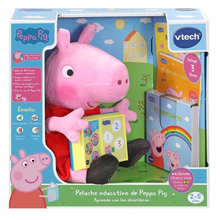 VTech-Peluche Interactivo Pig Aprende con los diverlibros de Peppa
