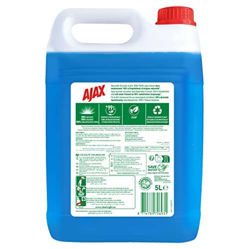 Ajax Bidón limpiador de vidrio de 5 l para rellenar fácilmente la botella pulverizadora, 100% sin rayas.
