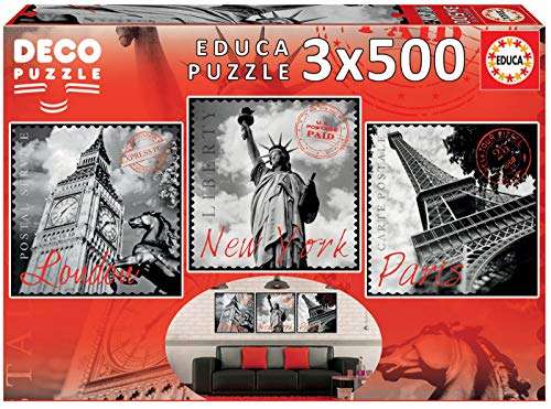 Educa - Serie Deco, 3 Puzzles de 500 Piezas, Grandes Ciudades