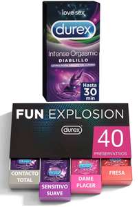 Durex - Lote Fun Explosion, Pack 40 Preservativos + Anillo Vibrador Intense Orgasmic Diablillo Estimulador Clítoris [16€ NUEVO USUARIO]