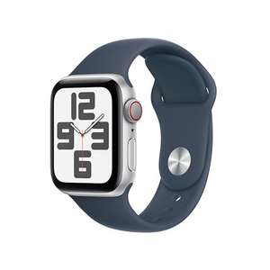 Apple Watch SE 2.ª generación, 2023 GPS + Cellular 40 mm con caja de aluminio plateada y correa deportiva azul tormenta