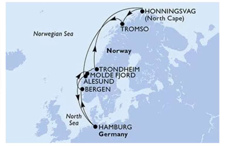Crucero FIORDOS NORUEGOS 11 dias en Junio hasta el punto más al norte de Europa HONNINGSVAG por solo 1359€ pp