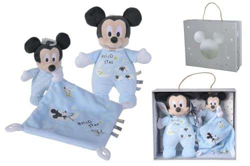 Simba Peluches Disney Baby- Peluche Mickey 25cm Pijama que Brilla en la Oscuridad y Doudou de Mickey, En Caja Regalo