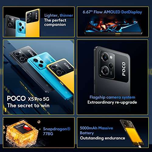 POCO X5 Pro 5G - Smartphone de 8+256GB, Pantalla de 6.67” 120Hz FHD+ POLED,  Snapdragon 778G, Camara pro-grade 108MP, 5000mAh, NFC, Negro (Versión ES) :  : Electrónica
