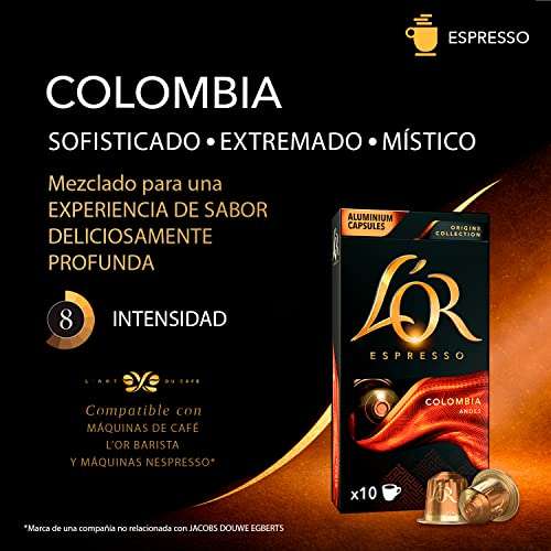 100 Capsulas L'OR Espresso Cápsulas de Café Colombia Orígenes, Intensidad 8, Compatibles Nespresso