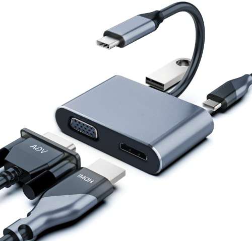 Adaptador USB-C a HDMI 4 en 1, USB-C a HDMI/VGA/USB/TYPE-C Hub Adaptador compatible con Nintendo Switch (para Iphone 8,9€ en descripción)