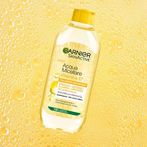 Garnier Agua micelar Todo en 1 SkinActive, con vitamina C, para pieles apagadas y no uniformes, sin enjuague, 3 x 400 ml