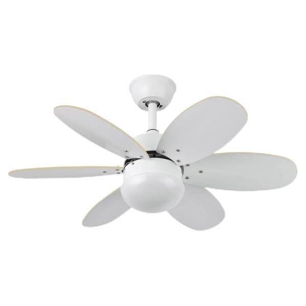 Ventilador DC 2xe27 Blanco con 6 Aspas, Reversible Blanco/Haya, 41×85 cm