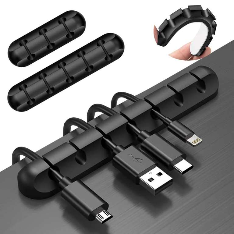 Clips de soporte para cables, organizador de cables 7 en 1, Clips de gestión de enrollador de Cable USB de silicona, autoadhesivos