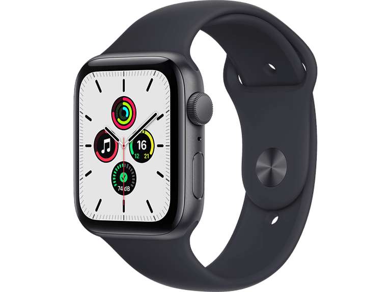 Apple Watch SE, GPS , 44 mm, Caja de aluminio en gris espacial, Correa deportiva en color medianoche / abismo