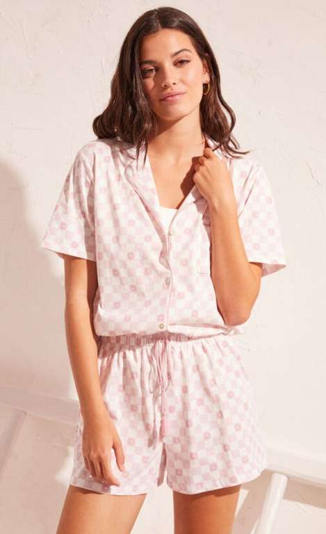 Pijama camisero corto 100% algodón cuadros colección HONEST, materiales reciclados