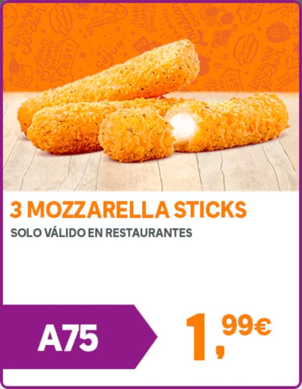 3 mozzarella sticks por 1,99€ en pedidos en restaurante en Popeyes
