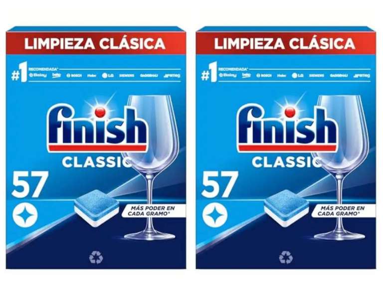 114 pastillas Finish Classic - Pastillas para el Lavavajillas, limpieza clásica, 2x 57 pastillas. 0'08€/lavado