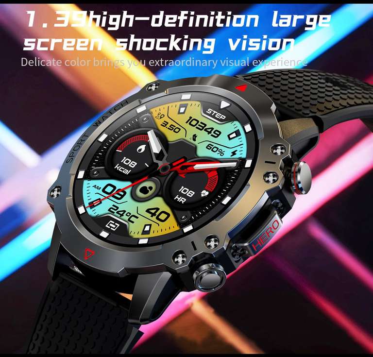 Relojes Inteligente Hombre,Smartwatch con Recibir y Contestar  Llamadas/Marcación, Caloría Pulsómetro,Monito de Sueño,Podómetro Pulsera  Reloj IP68 para